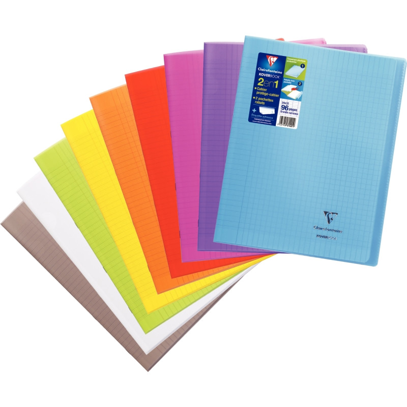 Piqûre 96 pages KOVERBOOK, format 24x32 cm, seyès 90g, couverture poly