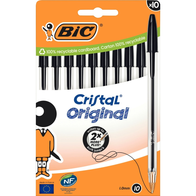 Boîte de 10 stylos bille Cristal pointe moyenne noirs