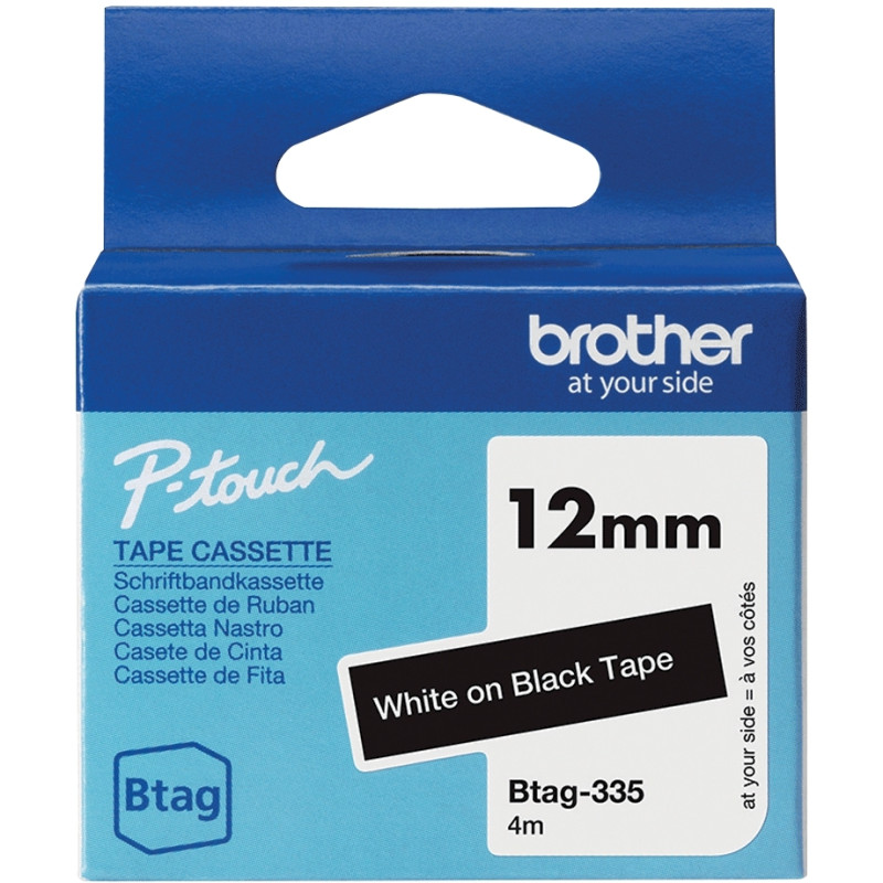 Recharge Brother BTAG blanc sur noir 12 mm