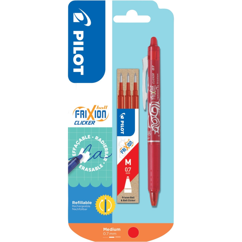 Blister de 1 roller Frixion clicker rouge + 3 recharges rouges