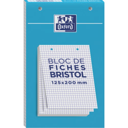 Bloc de 30 fiches bristol perforées 2 trous 210 g blanc quadrillé 5x5