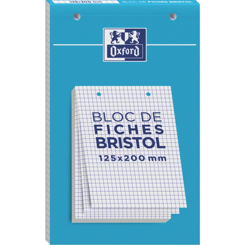 Bloc de 30 fiches bristol perforées 2 trous 210 g blanc quadrillé 5x5