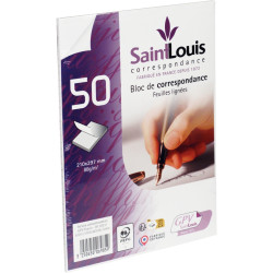Bloc de 50 feuilles de correspondance 210x297mm lignées travers