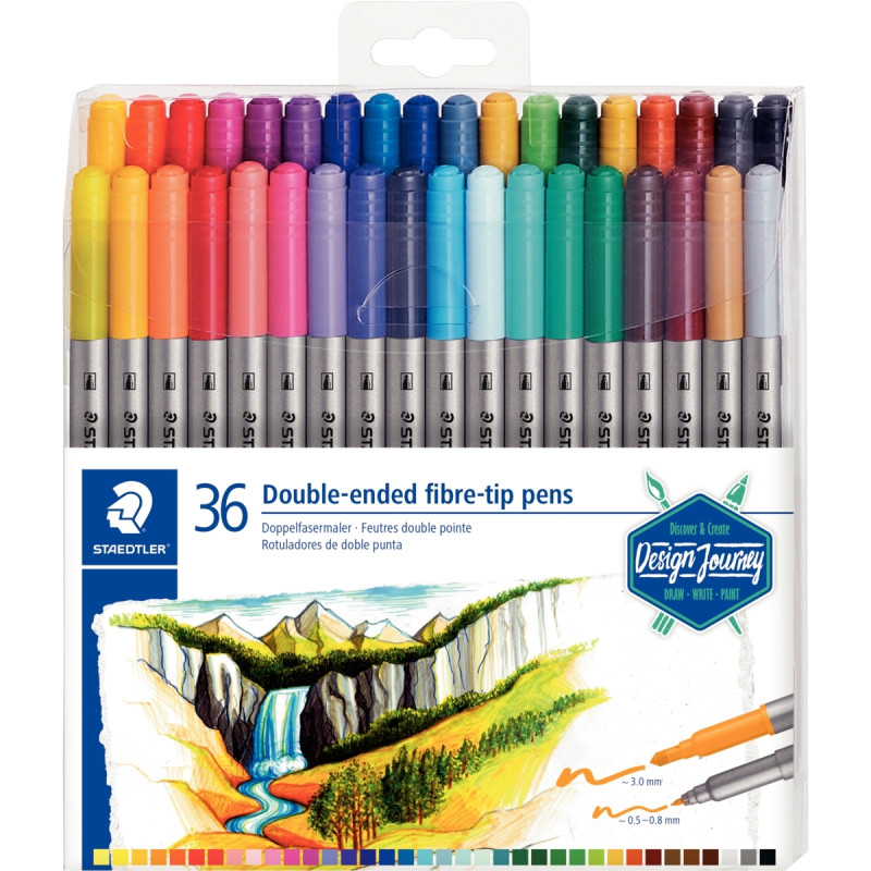 Étui de 36 feutres double pointe Design Journey