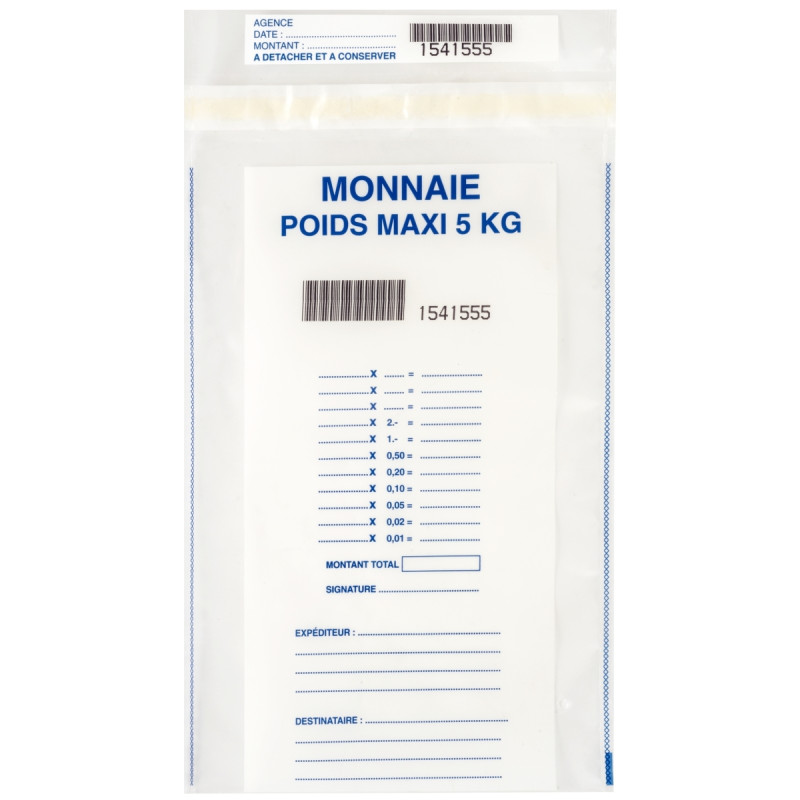 Lot de 100 sacs de sécurité pour monnaie