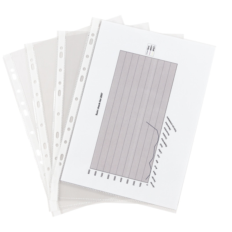 Sachet de 100 pochettes perforées en polypropylène lisse 7,5/100ème
