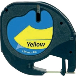 Recharge Letratag plastique noir sur jaune 12 mm x 4 m compatible