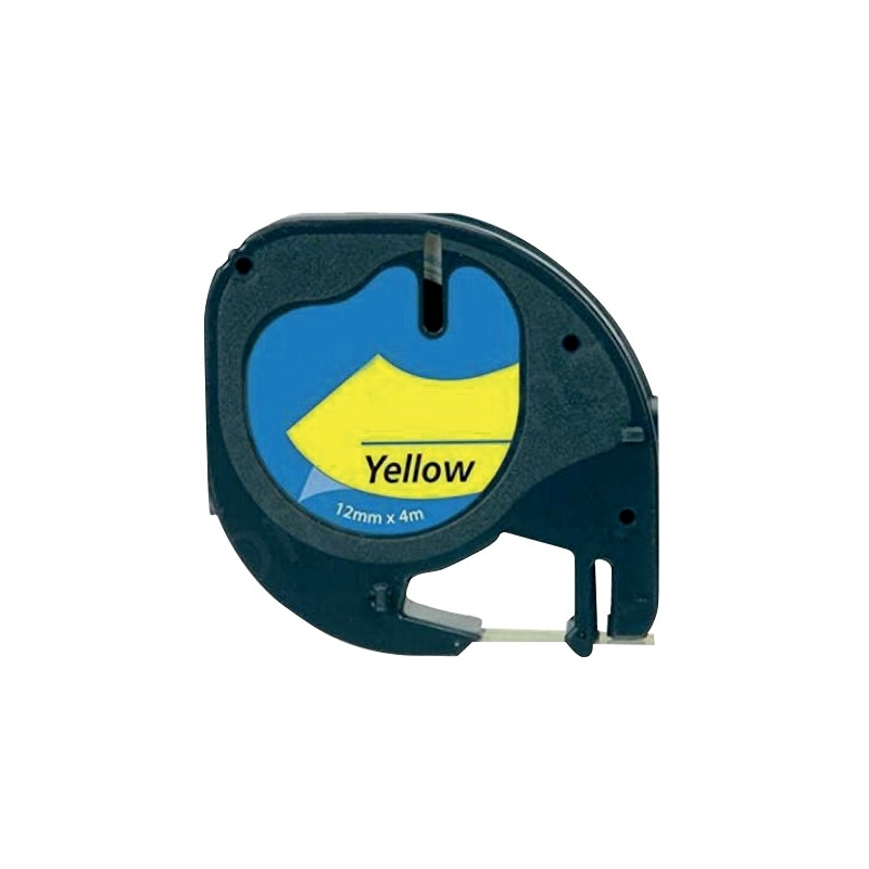 Recharge Letratag plastique noir sur jaune 12 mm x 4 m compatible