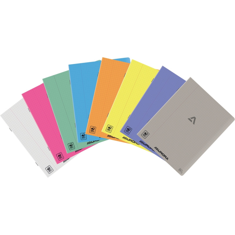 Cahier piqué AURORA 72 pages 80g, format A5 quadrillé 5x5, couverture