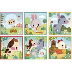 Boite de 9 cubes puzzles en carton, animaux de la ferme