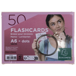 Paquet de 50 Flashcards sous film + anneau - bristol dots perforé - Format A6
