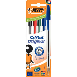 Blister de 5 stylos bille Cristal assortis