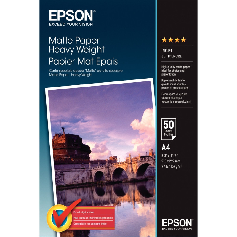 Paquet de 50 feuilles de papier photo couché mat marque Epson format A