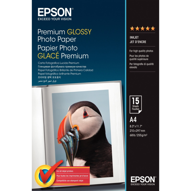 Paquet de 15 feuilles de papier photo premium glacé marque Epson forma