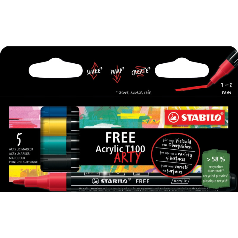 Etui de 5 marqueurs Stabilo Free pointe fine Royal