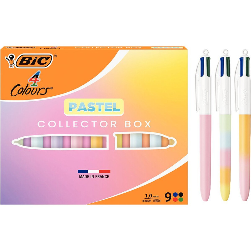 Coffret de 9 stylos bille 4 couleurs pastel assortis