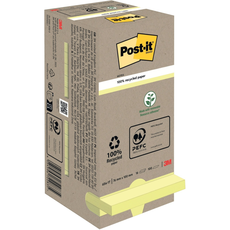Tour distributrice de 16 blocs de 100 feuilles post-it recyclées 76 x