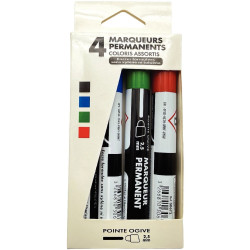 Pochette de 4 marqueurs permanents Evermark pointe ogive assortis