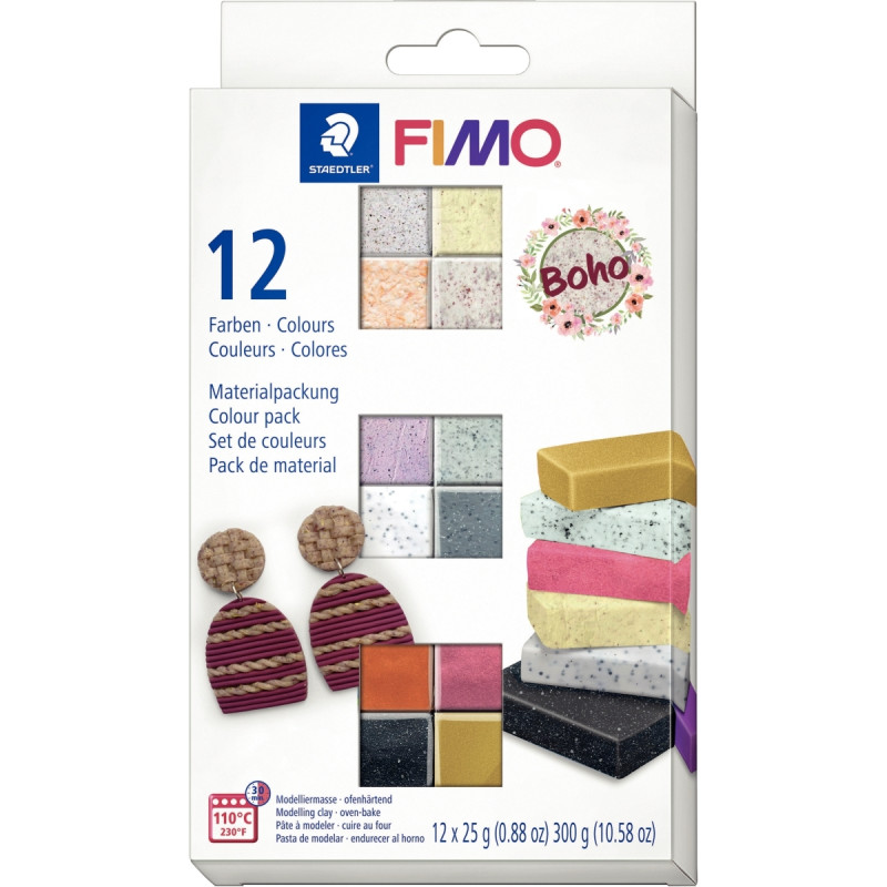Lot de 12 pains fimo 25g effet boho