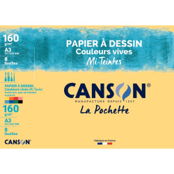 Pochette de 8 feuilles mi-teintes format A3 160g couleurs vives
