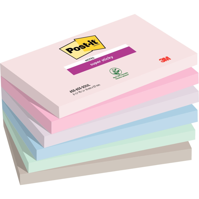 Paquet de 6 blocs notes super sticky post-it 90 feuilles 76 x 127 mm c