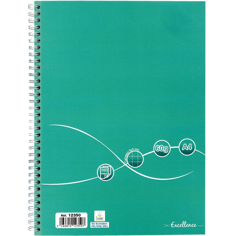 Cahier à reliure intégrale 160 pages EXCELLENCE, format A4, quadrillé