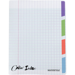Piqûre 96 pages 4 index MAJUSCULE, format 17x22 cm, seyès, couverture