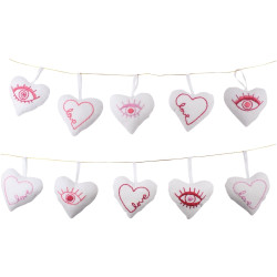 Lot de 10 coeurs en coton blanc 8 x 9 cm