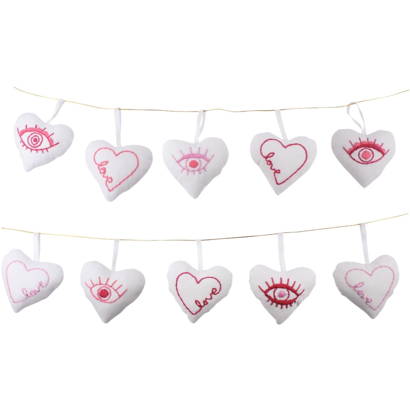 Lot de 10 coeurs en coton blanc 8 x 9 cm
