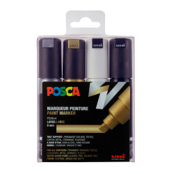 Pochette de 4 POSCA pointe large biseautée - PC-8K