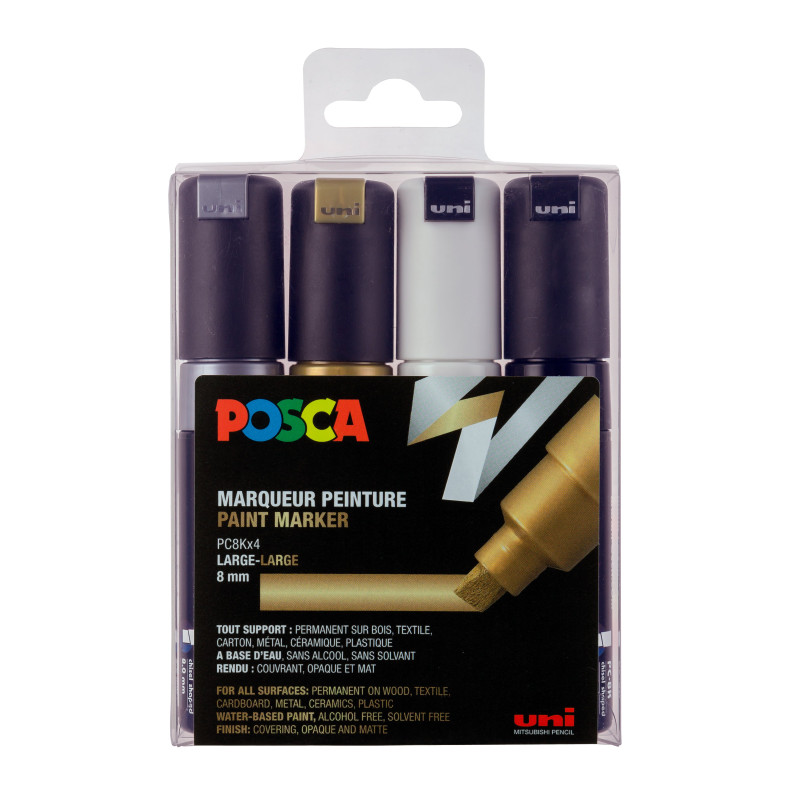 Pochette de 4 POSCA pointe large biseautée - PC-8K