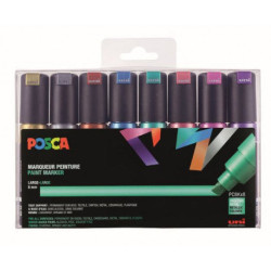 Pochette de 8 POSCA pointe large bisautée PC-8K assortis couleurs méta