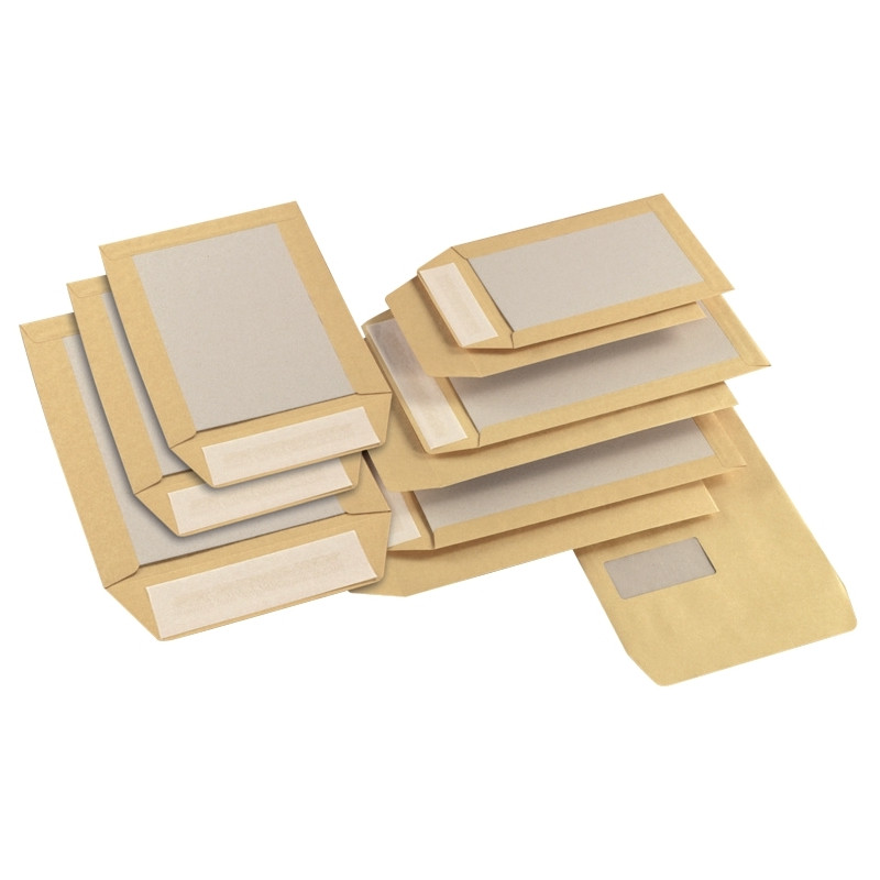Boite de 100 pochettes dos cartonné 229x324mm bande siliconnée