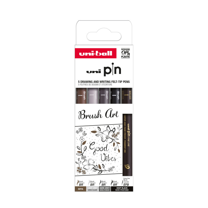 Pochette 5 feutres Tech Uni-Pin Brush Art