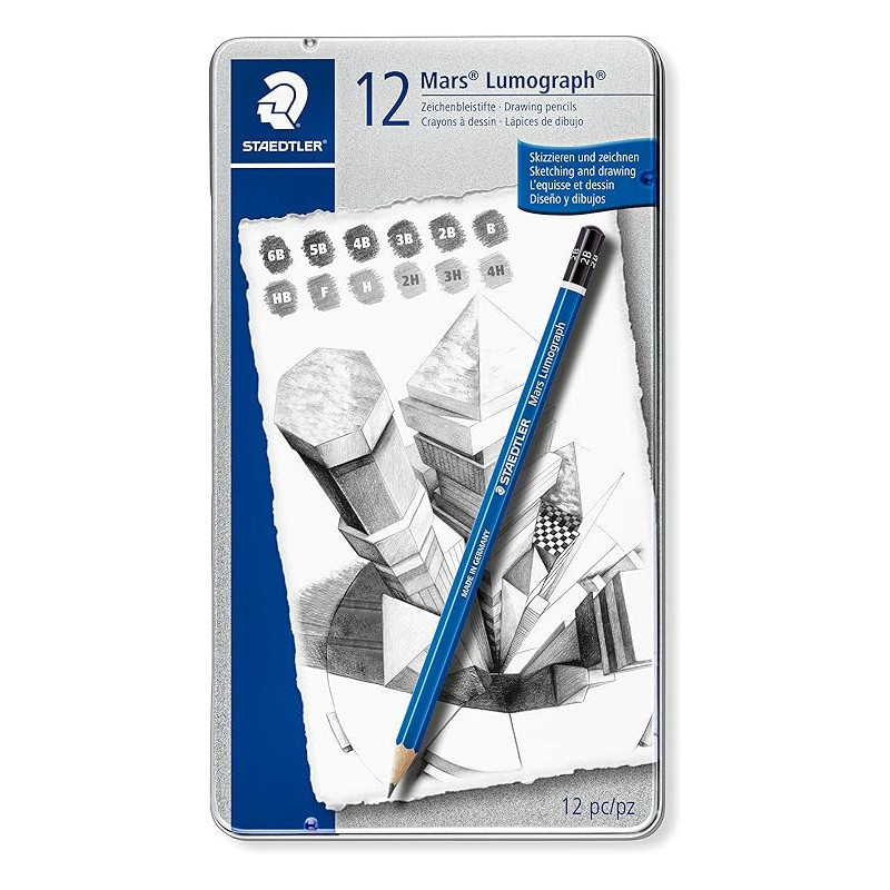 STAEDTLER - Crayons graphite - Mars Lumograph 100 - Boîte métal 12 cra