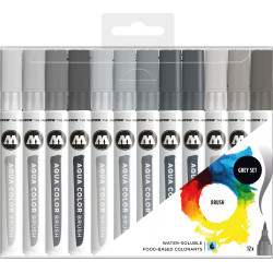 Marqueurs Aqua Color Brush pochette de 12 tons gris