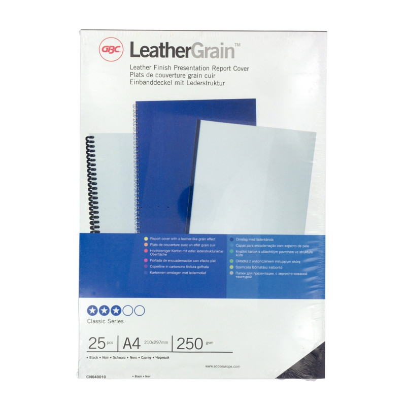 Paquet de 25 couvertures grain cuir 250 gr/m² format A4 noir