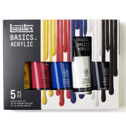 Set de 5 couleurs primaires acrylique fine Basics Acrylic 118 ml