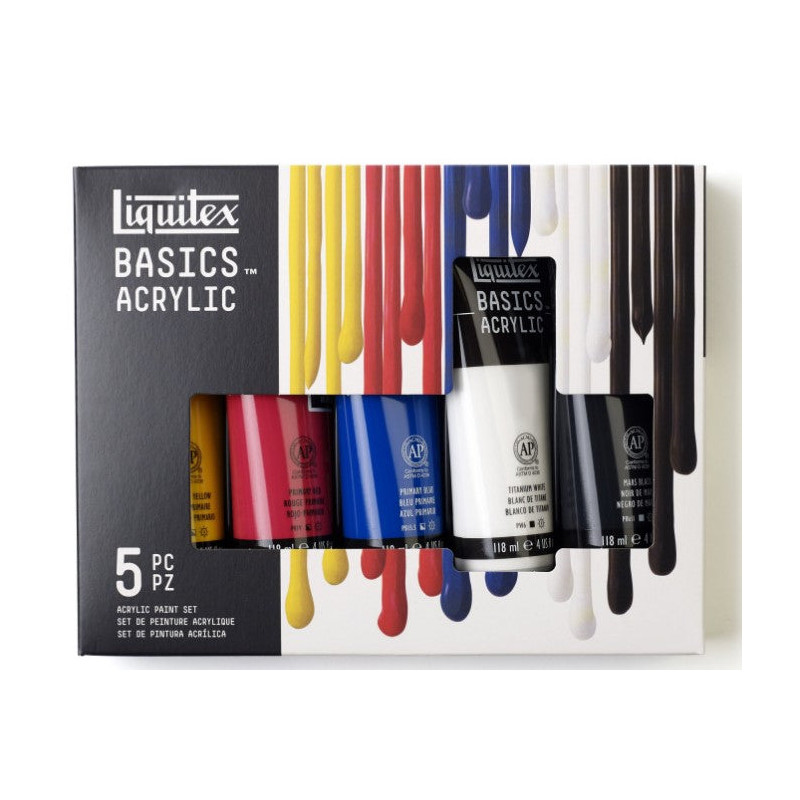 Set de 5 couleurs primaires acrylique fine Basics Acrylic 118 ml