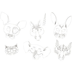 Lot de 6 masques en carton forme animaux