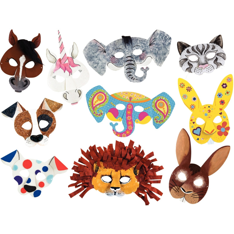 Lot de 6 masques en carton forme animaux