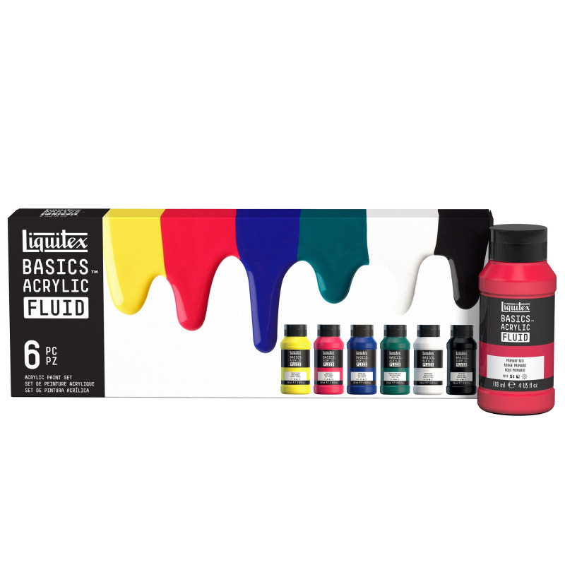 Set de 6 couleurs de 118 ml de peinture acrylique fine Basics Fluid LI