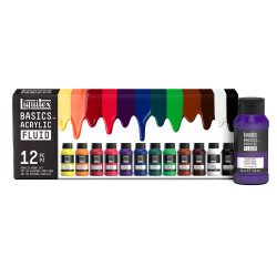 Set de 12 couleurs de 118ml de peinture acrylique fine Basics Fluid