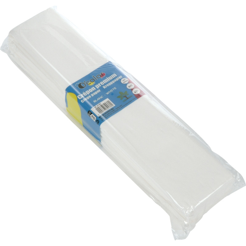 Paquet de 10 feuilles crépon supérieur 250x50 blanc