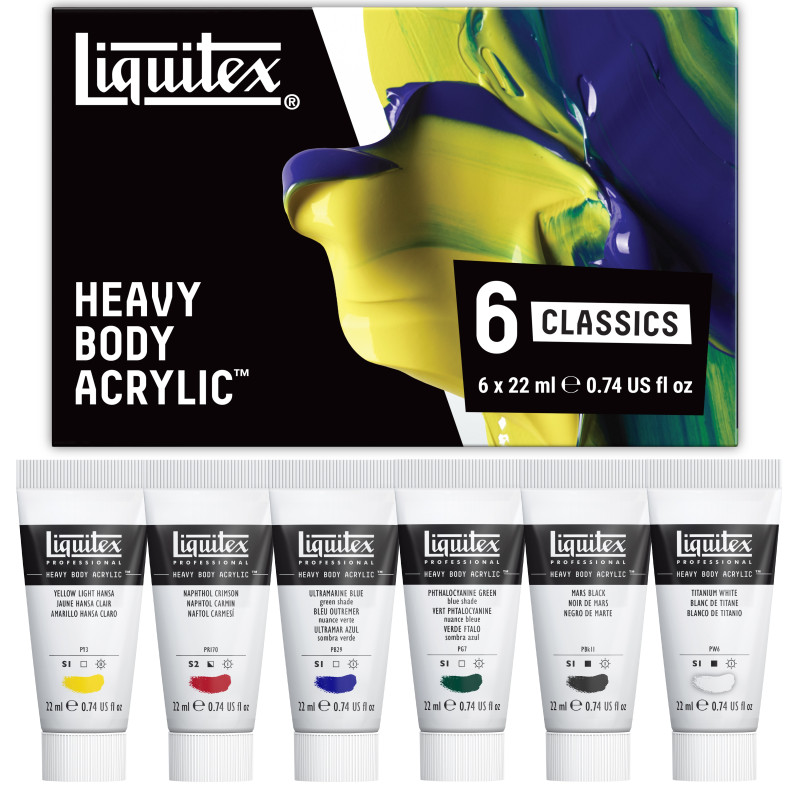 Set de 6 tubes de 22ml de peinture acrylique Liquitex Heavy Body coule