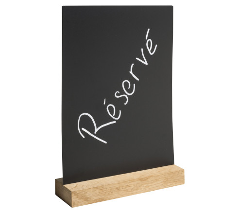 Support visuel vertical ardoise avec socle bois A4