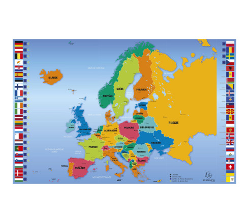 Sous-main rigide PVC carte de l'Europe - 37,5x 57,5 cm