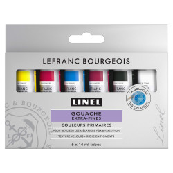 Set gouache Extra-fine LINEL 6 x 14 ml couleurs primaires