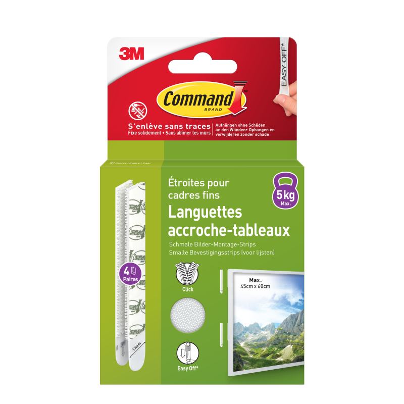 Languettes accroche tableaux Command™ 17207WHI-4-FGN, blanches, étroit