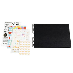 Kit Scrapbooking Album 70 pages noires : Stickers & Pochoirs